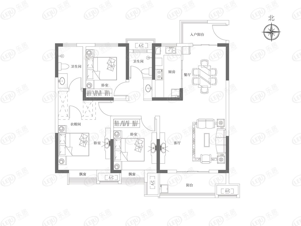 华耀城佳兆业水岸新都3室2厅2卫户型图 - 洛阳乐居