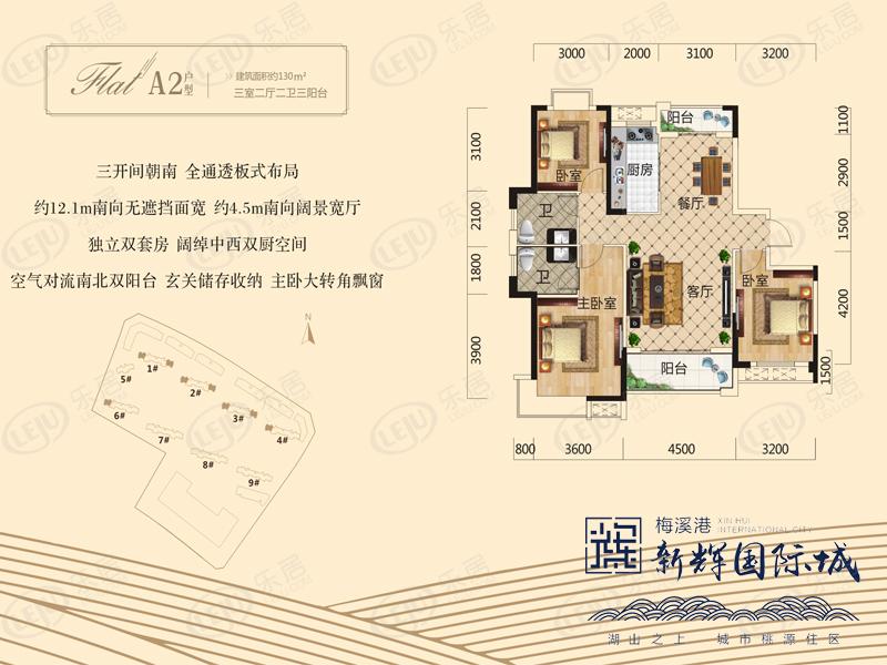 新辉国际城3室2厅2卫户型图 - 岳阳乐居