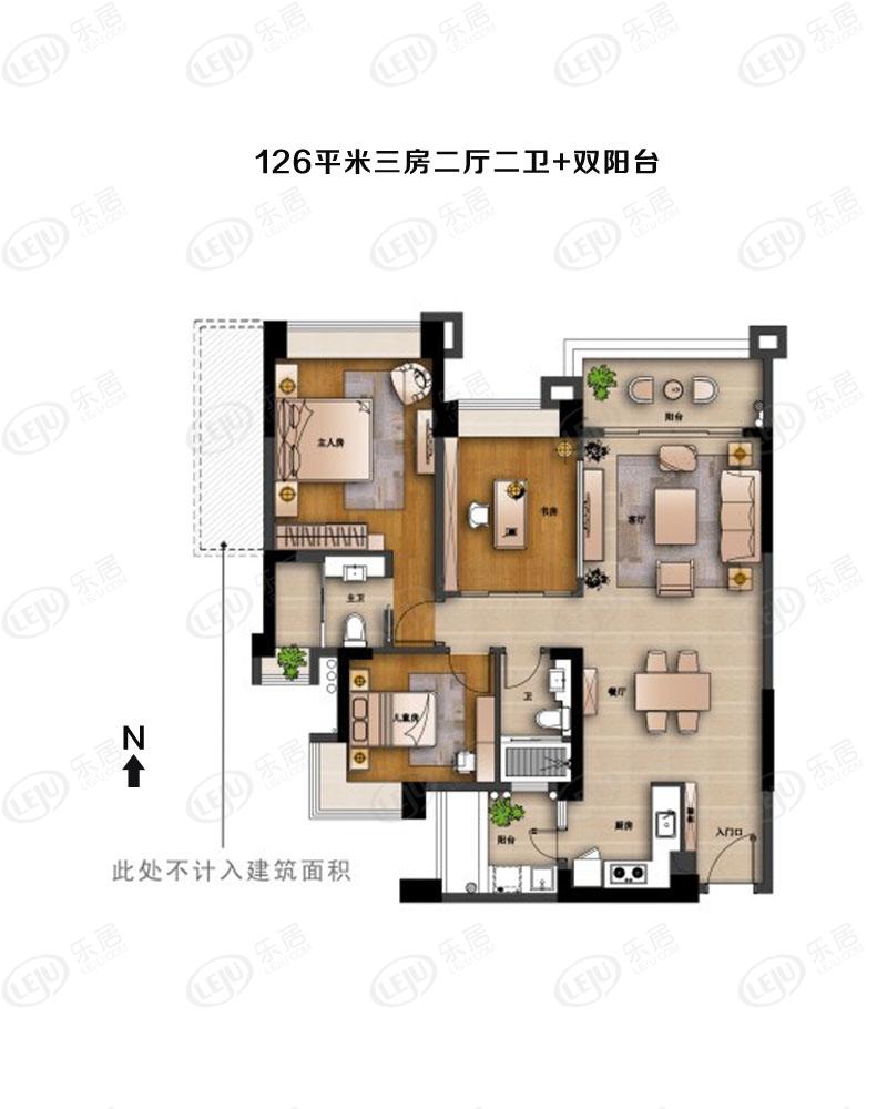 中澳滨河湾126平米三房两厅两卫户型图