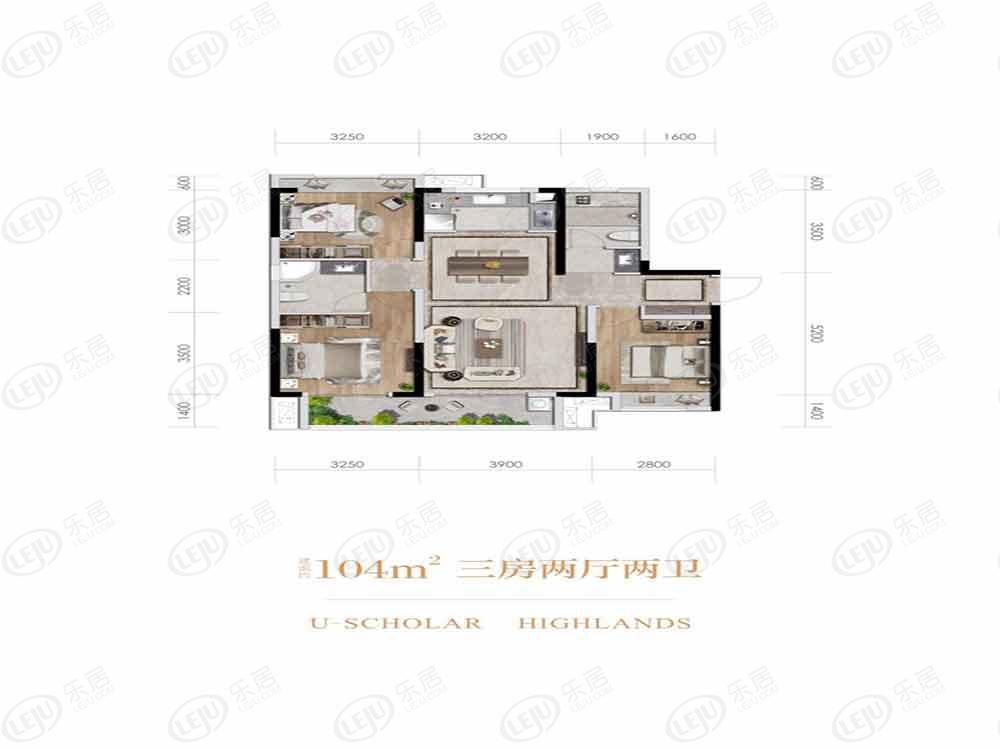 优品道资溪学府3室2厅2卫户型图 - 资阳乐居