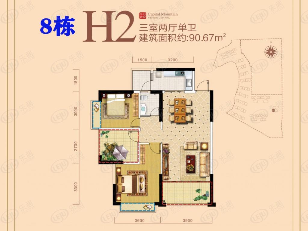 半山首府3室2厅2卫户型图 - 郴州乐居
