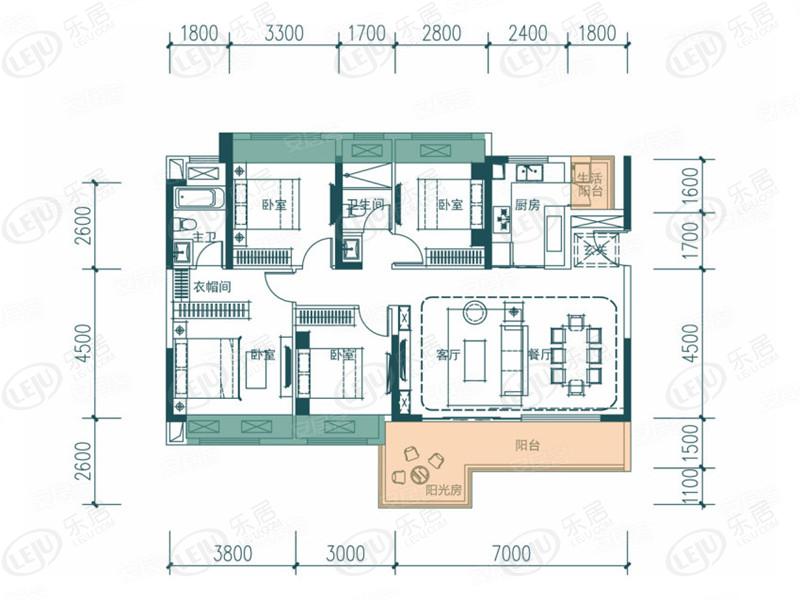 蓝光观岭国际社区翡翠湾d2户型户型图