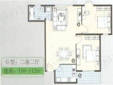 绿茵苑二期房型: 二房;  面积段: 101.87 －112.14 平方米;
户型图