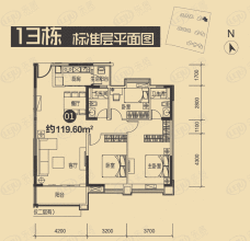 广州时代倾城13栋标准层01单元户型图