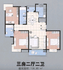 红菱苑房型: 三房;  面积段: 130 －140 平方米;
户型图