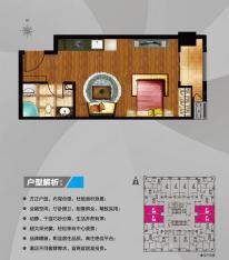 芜湖万达中心精装SOHO F户型一室一厅一卫户型图