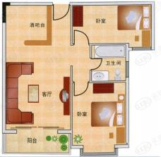 浮山天籁经典式公寓D户型2室2厅2卫1厨户型图