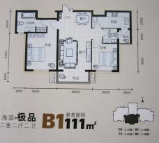 浦江盛景湾房型: 二房;  面积段: 106 －111 平方米;户型图