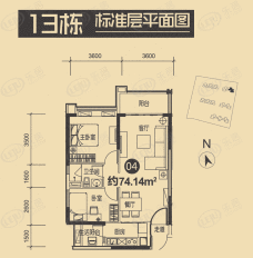 广州时代倾城13栋标准层04单元户型图