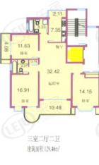 纺鑫苑房型: 三房;  面积段: 128.89 －140.28 平方米;
户型图