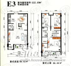 七彩学府苑E3户型：电梯复式楼户型图