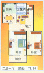 天龙苑房型: 二房;  面积段: 78.86 －85.3 平方米;户型图