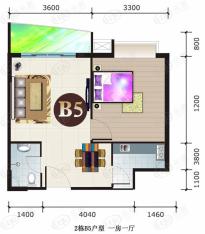 丽水南珠2栋b5户型一房一厅47.61平方米户型图